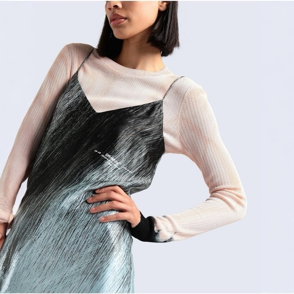 OFF-WHITE Bouroullec Asymmetric-Hem Abstract Print Satin Slip Mini Dress New - Picture 6 of 15